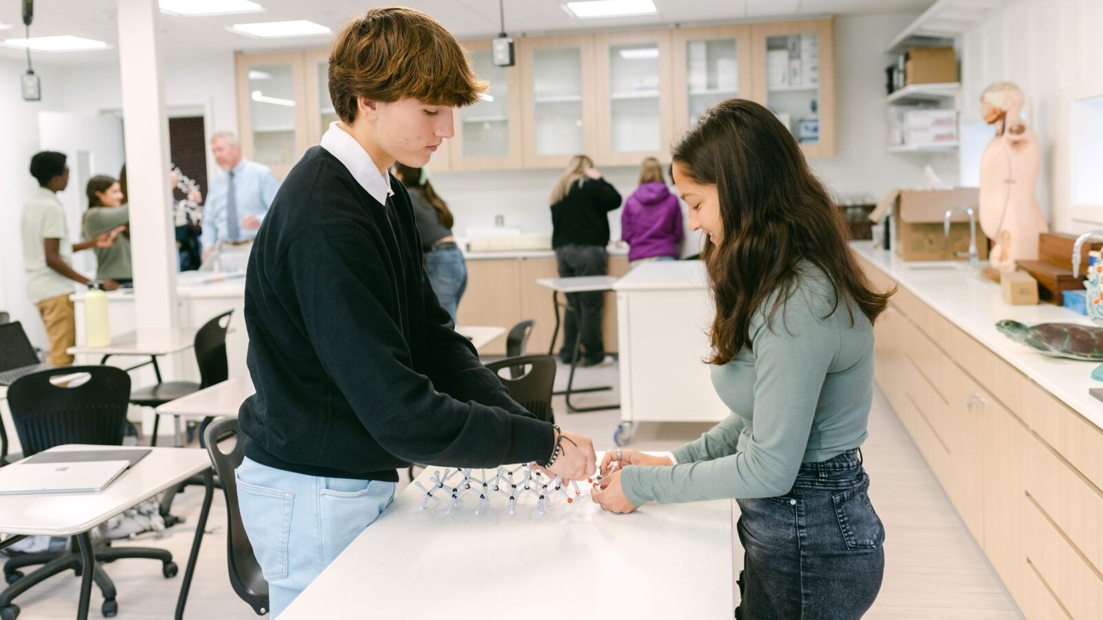 students in science class