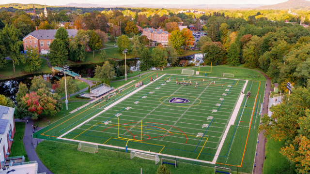 drone photo of football field